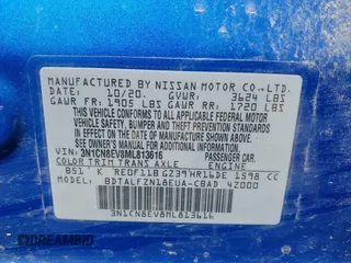 2021 Nissan Versa SV with VIN 3N1CN8EV8ML813616, listed as a IAAI auction lot 42043883 with 79,084 mi miles and . Bid and sale history available at DreamBid. Image 9.