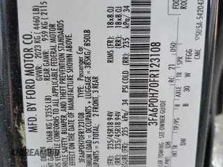 2015 Ford Fusion SE z VIN 3FA6P0H70FR123108, wystawiony jako Copart lot #50421725 z przebiegiem 165 521 mil mil oraz Szkoda całkowita • Salvage title. Historia ofert i sprzedaży dostępna na DreamBid. Obrazek 12.