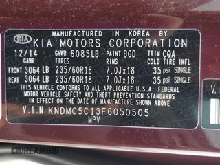 2015 Kia Sedona SX with VIN KNDMC5C13F6050505, listed as a Copart auction lot 42699575 with 119,339 mi miles and Salvage Title. Bid and sale history available at carsss.com. Image 13.