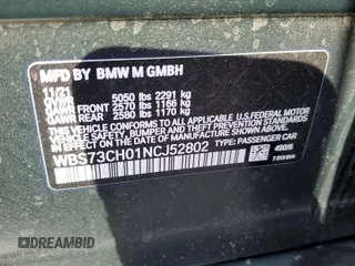 2022 BMW 5 Series with VIN WBS73CH01NCJ52802, listed as a Copart auction lot 73005874 with Not provided miles and Salvage title. Bid and sale history available at DreamBid. Image 13.