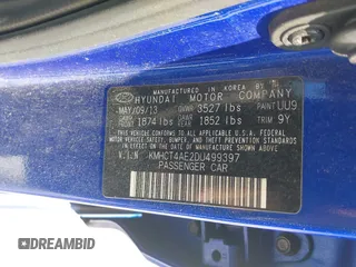 2013 Hyundai Accent GLS with VIN KMHCT4AE2DU499397, listed as a IAAI auction lot 42062751 with 111,217 mi miles and . Bid and sale history available at carsss.com. Image 9.