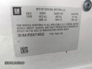 2010 Chevrolet Cobalt with VIN 1G1AA1F5XA7146532, listed as a IAAI auction lot 42136556 with 173,048 mi miles and . Bid and sale history available at DreamBid. Image 9.