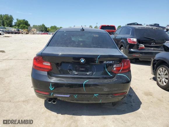 2014 BMW 2 Series 228i with VIN WBA1F5C58EV256093, listed as a Copart auction lot 57579434 with 74,596 mi miles and Salvage Title. Bid and sale history available at carsss.com. Image 6.