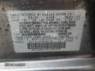2024 Nissan Versa S with VIN 3N1CN8DV4RL904939, listed as a Copart auction lot 53999585 with 9,506 mi miles and Salvage title. Bid and sale history available at DreamBid. Image 12.