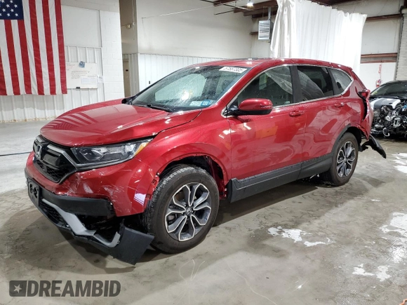 2022 Honda CR-V EX z VIN 2HKRW2H55NH639731, wystawiony jako Copart lot #57587305 z przebiegiem Nie podano mil oraz Szkoda całkowita • Salvage title. Historia ofert i sprzedaży dostępna na DreamBid. Obrazek 1.