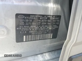2019 Hyundai Ioniq Limited with VIN KMHC85LC6KU118747, listed as a Copart auction lot 56276615 with 108,065 mi miles and Salvage title. Bid and sale history available at DreamBid. Image 12.
