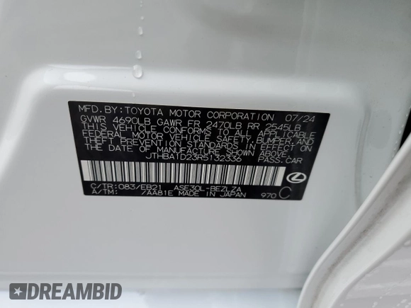 2024 Lexus IS 300 z VIN JTHBA1D23R5132336, wystawiony jako Copart lot #48824595 z przebiegiem 7 435 mil mil oraz Szkoda całkowita • Salvage title. Historia ofert i sprzedaży dostępna na DreamBid. Obrazek 12.