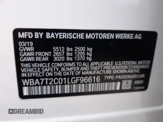 2020 BMW 7 Series 740i with VIN WBA7T2C01LGF96616, listed as a Copart auction lot 66216682 with 47,310 mi miles. Bid and sale history available at carsss.com. Image 10.