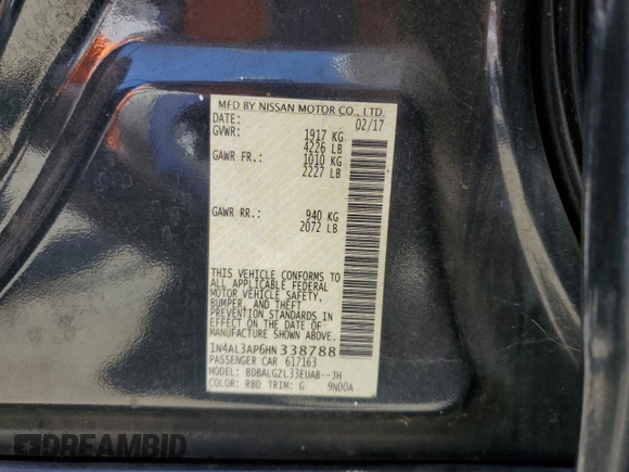 2017 Nissan Altima SR with VIN 1N4AL3AP6HN338788, listed as a Copart auction lot 61636315 with 122,839 mi miles and Salvage title. Bid and sale history available at DreamBid. Image 12.