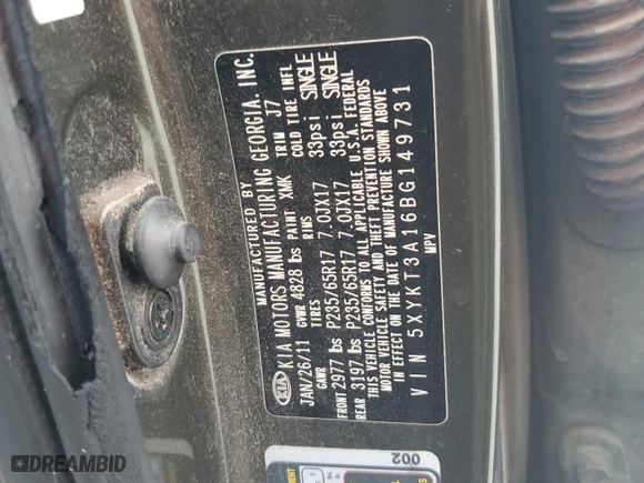 2011 Kia Sorento LX with VIN 5XYKT3A16BG149731, listed as a Copart auction lot 51851015 with 113,846 mi miles and Salvage Title. Bid and sale history available at carsss.com. Image 13.