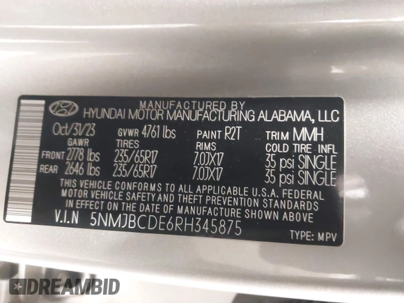 2024 Hyundai Tucson SEL with VIN 5NMJBCDE6RH345875, listed as a IAAI auction lot 41996791 with 16,214 mi miles. Bid and sale history available at carsss.com. Image 9.