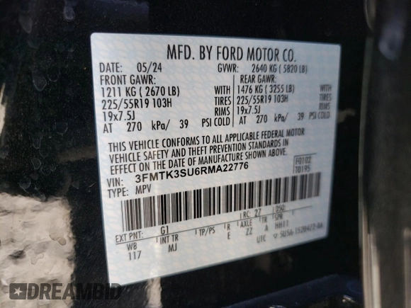 2024 Ford Mustang Mach-E Premium with VIN 3FMTK3SU6RMA22776, listed as a Copart auction lot 48611415 with 10,717 mi miles and Salvage Title. Bid and sale history available at DreamBid. Image 15.