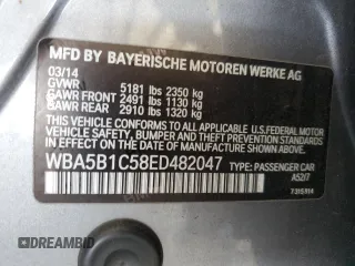 2014 BMW 5 Series 535i with VIN WBA5B1C58ED482047, listed as a Copart auction lot 47458955 with 122,828 mi miles and Salvage Title. Bid and sale history available at DreamBid. Image 12.