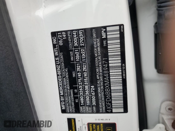 2021 Mercedes-Benz GLE 53 AMG with VIN 4JGFD6BBXMA489471, listed as a Copart auction lot 64043615 with Not provided miles and Clean title. Bid and sale history available at DreamBid. Image 13.
