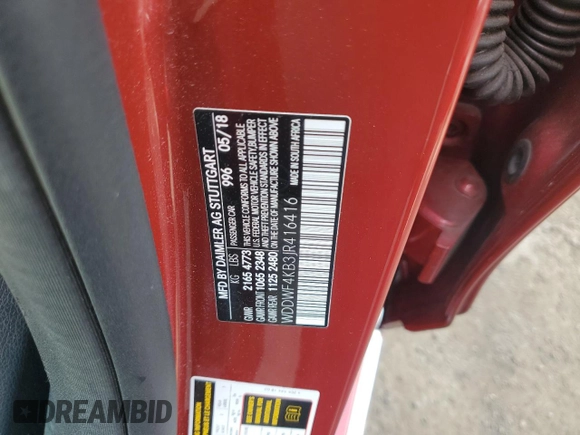 2018 Mercedes-Benz C 300 with VIN WDDWF4KB3JR416416, listed as a Copart auction lot 61609695 with 30,717 mi miles and Salvage title. Bid and sale history available at DreamBid. Image 12.