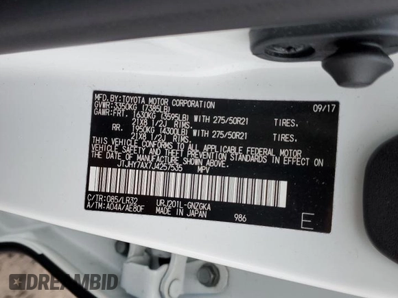 2018 Lexus LX 570 z VIN JTJHY7AX7J4257535, wystawiony jako Copart lot #83635384 z przebiegiem 67 720 mil mil oraz Szkoda całkowita • Salvage title. Historia ofert i sprzedaży dostępna na DreamBid. Obrazek 15.