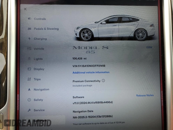 2013 Tesla Model S z VIN 5YJSA1DNXDFP21418, wystawiony jako Copart lot #59131655 z przebiegiem 106 428 mil mil oraz Szkoda całkowita • Salvage title. Historia ofert i sprzedaży dostępna na DreamBid. Obrazek 9.