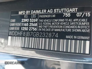 2016 Mercedes-Benz E with VIN WDDHF8JB7GB232874, listed as a IAAI auction lot 41735578 with 53,521 mi miles. Bid and sale history available at carsss.com. Image 9.