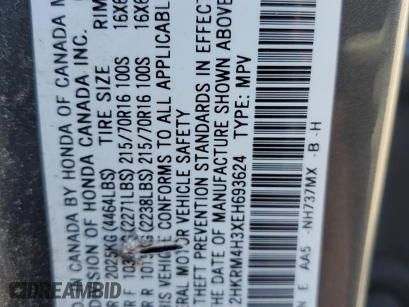2014 Honda CR-V LX with VIN 2HKRM4H3XEH693624, listed as a Copart auction lot 47069395 with 211,225 mi miles and Salvage Title. Bid and sale history available at carsss.com. Image 13.