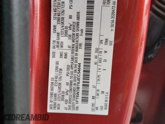 2018 Ford F-350 XL с VIN 1FT8W3BT6JEC54844, выставлен на аукционе Copart как лот 50246424 с пробегом 116 801 миль миль и Списание • Salvage title. История ставок и продаж доступна на DreamBid. Изображение 12.