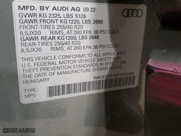 2023 Audi Q3 S line Premium Plus with VIN WA1EEDF36P1033390, listed as a Copart auction lot 41432395 with 41,677 mi miles and Salvage Title. Bid and sale history available at carsss.com. Image 13.