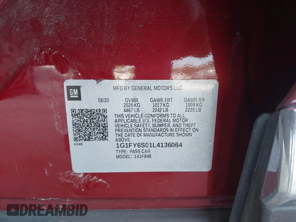 2020 Chevrolet Bolt EV LT z VIN 1G1FY6S01L4136064, wystawiony jako IAAI lot #41566555 z przebiegiem 52 995 mil mil oraz . Historia ofert i sprzedaży dostępna na DreamBid. Obrazek 9.