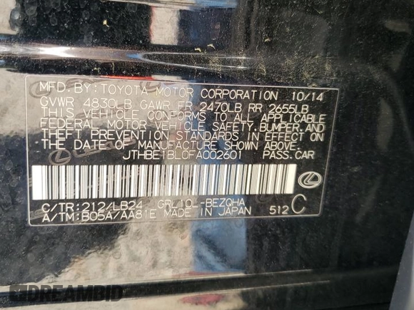 2015 Lexus GS 350 z VIN JTHBE1BL0FA002601, wystawiony jako Copart lot #55281295 z przebiegiem 157 269 mil mil oraz Szkoda całkowita • Salvage title. Historia ofert i sprzedaży dostępna na DreamBid. Obrazek 12.