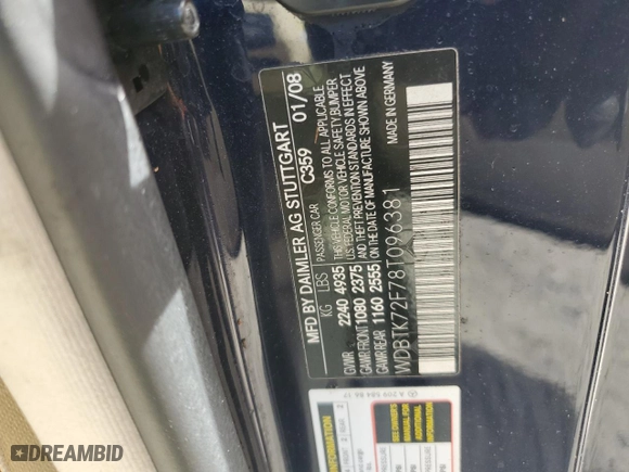 2008 Mercedes-Benz CLK-Class 5.5L with VIN WDBTK72F78T096381, listed as a Copart auction lot 74829614 with 0 mi miles and Non Repairable. Bid and sale history available at carsss.com. Image 13.