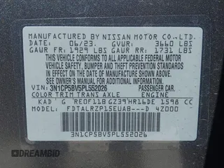 2023 Nissan Kicks S with VIN 3N1CP5BV5PL552026, listed as a IAAI auction lot 41882997 with 16,623 mi miles. Bid and sale history available at carsss.com. Image 9.