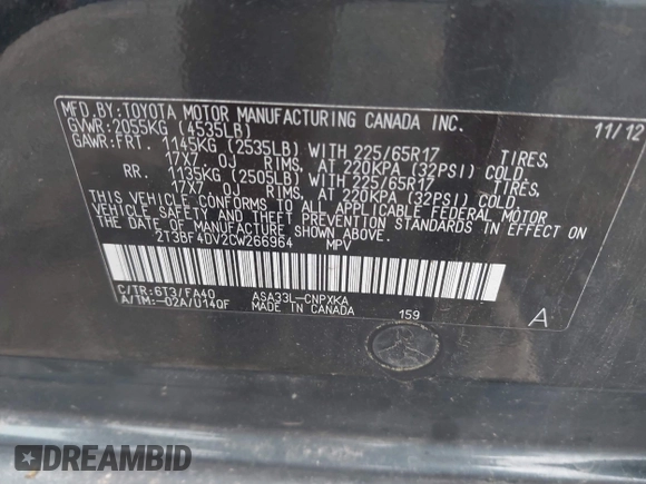 2012 Toyota RAV4 с VIN 2T3BF4DV2CW266964, выставлен на аукционе IAAI как лот 42600941 с пробегом 234 970 миль миль и . История ставок и продаж доступна на DreamBid. Изображение 9.