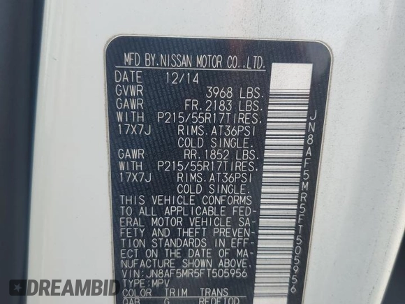 2015 Nissan Juke S with VIN JN8AF5MR5FT505956, listed as a Copart auction lot 51015955 with 41,185 mi miles and Salvage Title. Bid and sale history available at carsss.com. Image 13.