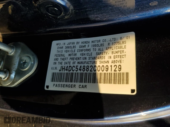 2002 Acura RSX Auto with VIN JH4DC54882C009129, listed as a Copart auction lot 82793244 with 182,269 mi miles and Salvage Title. Bid and sale history available at carsss.com. Image 14.