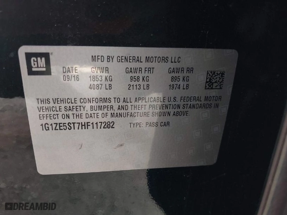 2017 Chevrolet Malibu LT with VIN 1G1ZE5ST7HF117282, listed as a IAAI auction lot 40207809 with 167,038 mi miles. Bid and sale history available at carsss.com. Image 9.