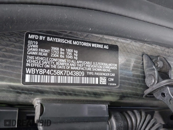 2019 BMW i3 z VIN WBY8P4C58K7D43809, wystawiony jako IAAI lot #42188630 z przebiegiem 52 745 mil mil oraz . Historia ofert i sprzedaży dostępna na DreamBid. Obrazek 9.