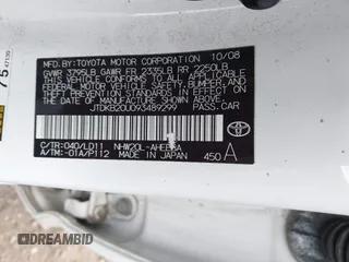 2009 Toyota Prius with VIN JTDKB20U093489299, listed as a IAAI auction lot 42099346 with 203,050 mi miles. Bid and sale history available at carsss.com. Image 9.