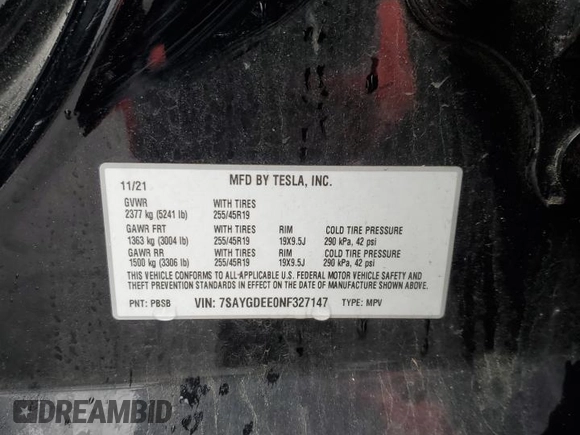 2022 Tesla Model Y Long Range z VIN 7SAYGDEE0NF327147, wystawiony jako Copart lot #58422885 z przebiegiem 39 021 mil mil oraz Szkody całkowita. Historia ofert i sprzedaży dostępna na DreamBid. Obrazek 13.