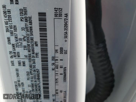 2020 Ford Escape SE с VIN 1FMCU9G67LUB68257, выставлен на аукционе Copart как лот 60605575 с пробегом 72 384 миль миль и Списание • Salvage title. История ставок и продаж доступна на DreamBid. Изображение 13.