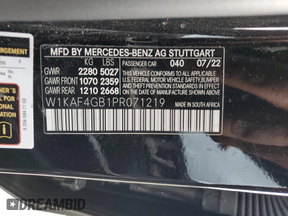 2023 Mercedes-Benz C 300 with VIN W1KAF4GB1PR071219, listed as a Copart auction lot 48556705 with 22,017 mi miles and Salvage Title. Bid and sale history available at carsss.com. Image 12.