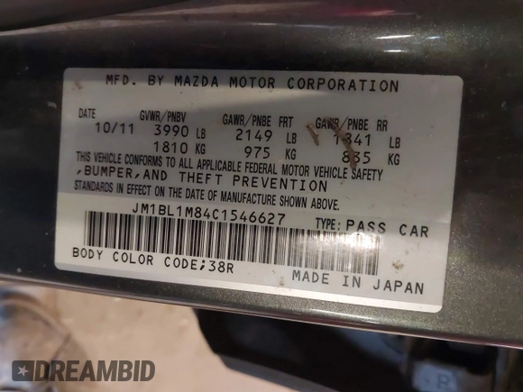 2012 Mazda 3 i Grand Touring with VIN JM1BL1M84C1546627, listed as a IAAI auction lot 42202121 with 214,507 mi miles and . Bid and sale history available at DreamBid. Image 9.