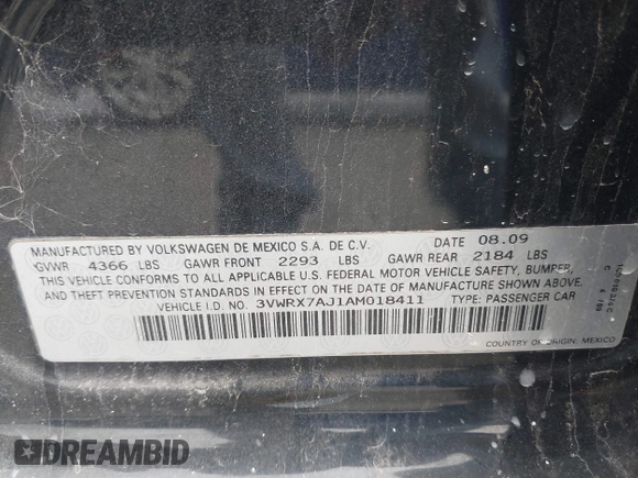 2010 Volkswagen Jetta SEL with VIN 3VWRX7AJ1AM018411, listed as a IAAI auction lot 41882206 with 282,505 mi miles and . Bid and sale history available at DreamBid. Image 9.