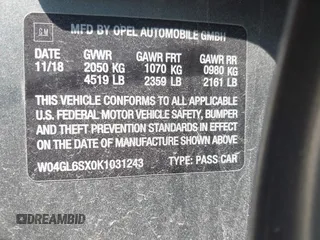 2019 Buick Regal Preferred with VIN W04GL6SX0K1031243, listed as a IAAI auction lot 42138640 with 69,540 mi miles and . Bid and sale history available at DreamBid. Image 9.