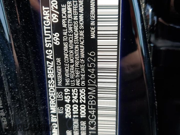 2021 Mercedes-Benz A 220 with VIN W1K3G4FB9MJ264526, listed as a Copart auction lot 59309095 with 34,682 mi miles and Salvage title. Bid and sale history available at DreamBid. Image 12.