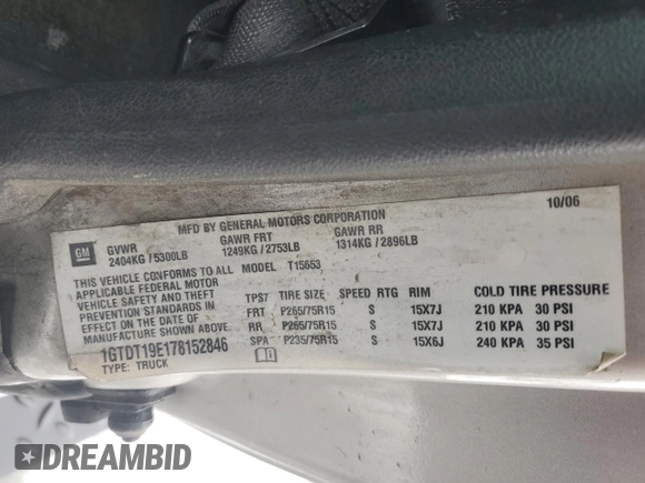 2007 GMC Canyon Work Truck with VIN 1GTDT19E178152846, listed as a Copart auction lot 79295254 with 217,332 mi miles and Salvage Title. Bid and sale history available at carsss.com. Image 12.