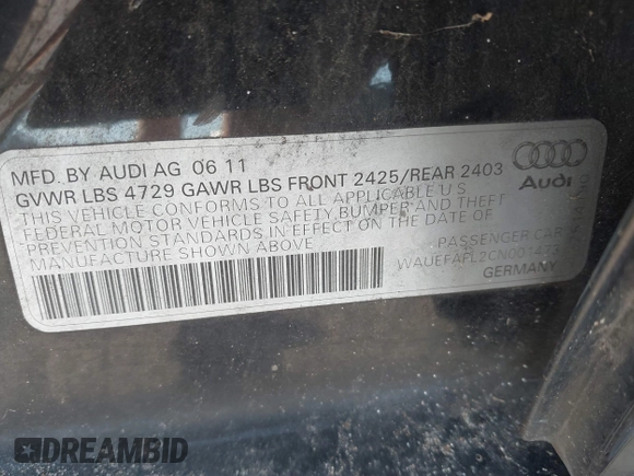 2012 Audi A4 2.0T Premium Plus with VIN WAUEFAFL2CN001473, listed as a IAAI auction lot 41437762 with 176,676 mi miles. Bid and sale history available at carsss.com. Image 9.