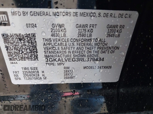 2024 GMC Terrain SLT с VIN 3GKALVEG3RL379434, выставлен на аукционе IAAI как лот 42232120 с пробегом 3 266 миль миль и . История ставок и продаж доступна на DreamBid. Изображение 9.