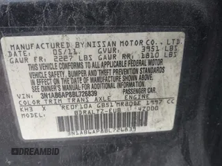 2011 Nissan Sentra SL with VIN 3N1AB6AP8BL726839, listed as a IAAI auction lot 42036780 with 209,300 mi miles and . Bid and sale history available at DreamBid. Image 9.
