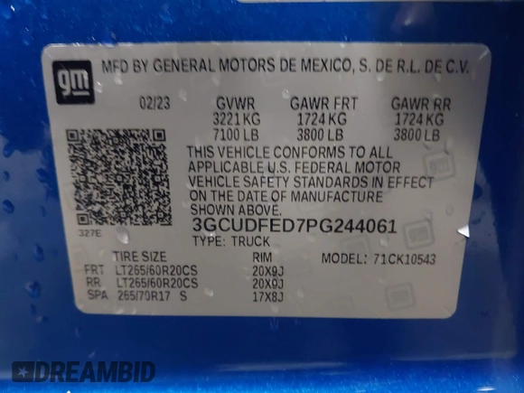 2023 Chevrolet Silverado 1500 LT Trail Boss with VIN 3GCUDFED7PG244061, listed as a IAAI auction lot 41598489 with 15,116 mi miles and . Bid and sale history available at DreamBid. Image 9.
