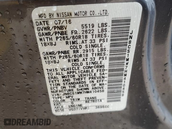 2017 Infiniti QX70 with VIN JN8CS1MW7HM410458, listed as a Copart auction lot 43272385 with 106,311 mi miles and Salvage title. Bid and sale history available at DreamBid. Image 15.