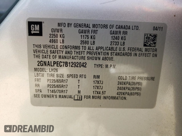 2011 Chevrolet Equinox 2LT z VIN 2GNALPEC7B1292042, wystawiony jako Copart lot #60485635 z przebiegiem 82 954 mil mil oraz Czysty tytuł • Clean title. Historia ofert i sprzedaży dostępna na DreamBid. Obrazek 13.