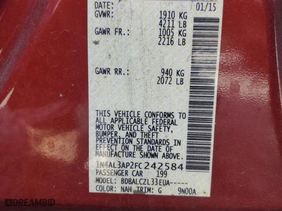 2015 Nissan Altima 2.5 with VIN 1N4AL3AP2FC242584, listed as a Copart auction lot 82321514 with 146,700 mi miles and Salvage Title. Bid and sale history available at carsss.com. Image 14.